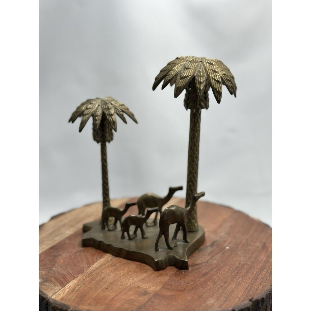 Brass Camels Palm Trees Shelf Sitter Decor Safari Wildlife